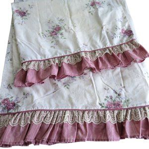 Vintage JC Penny Queen Sheet Set 1 Flat 1 Pillowcase Floral Ruffle Lace Cottage
